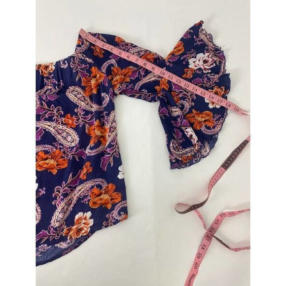 Whimsigoth Bell Sleeve Shirt Blouse Floral Rayon Blue Purple Small - Picture 6 of 8